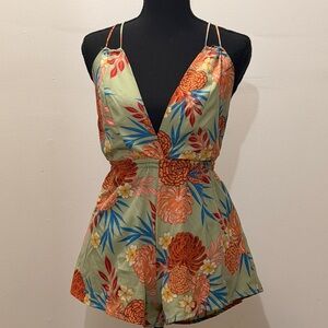 Tropical Floral V-Neck Romper